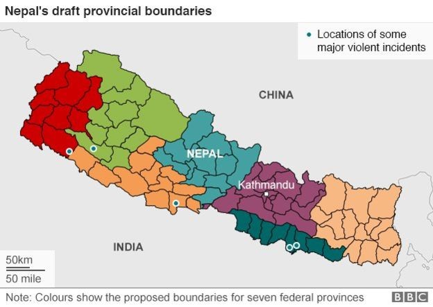 Карта с указанием проекта границ в течение семи провинциях